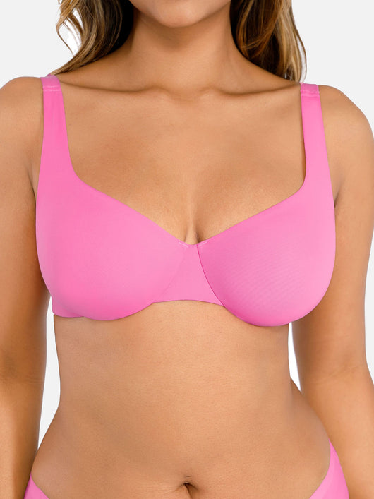 Feelingirl-Deep-V-Push-Up-with-Triple-Layer-Seamless-Design-Side-Support-&-Wide-Adjustable-Straps-Bra-Pink