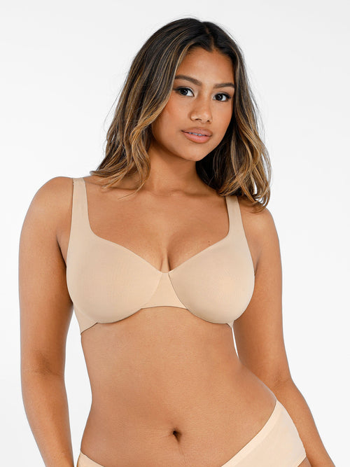 Adjustable-Strap Underwire Plunge Bra