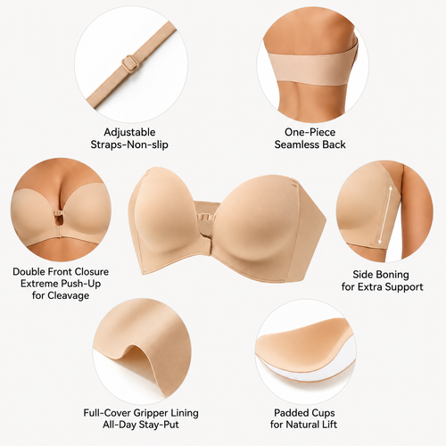 Front Closure Strapless Push-Up Bra